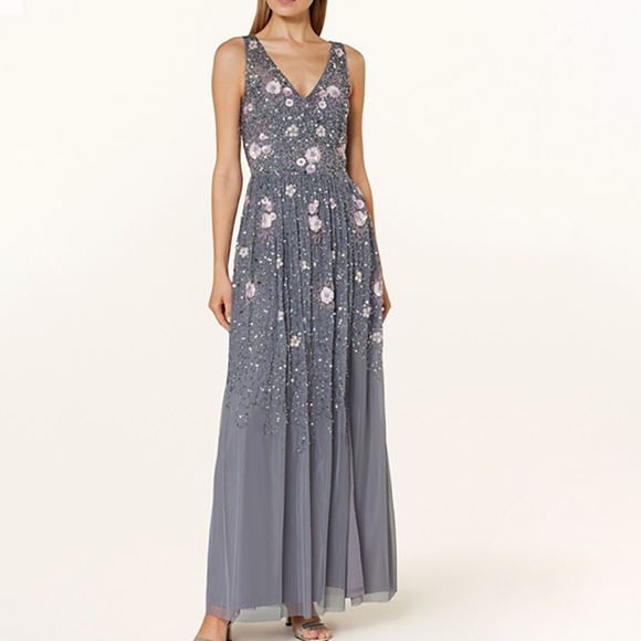 Adrianna Papell - Beaded Mesh Shirred Gown - Picture 1 of 14